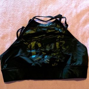 PINK Black Cross Neck Sports Bra